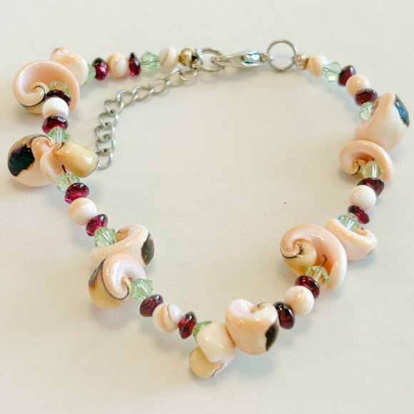 Shell Bead, Garnet, & Swarovski Crystal Bracelet - Picture 2 of 3